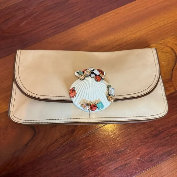 Marc Jacobs RARE Beige Leather Crystal Embellished Clutch - Picture 1 of 15